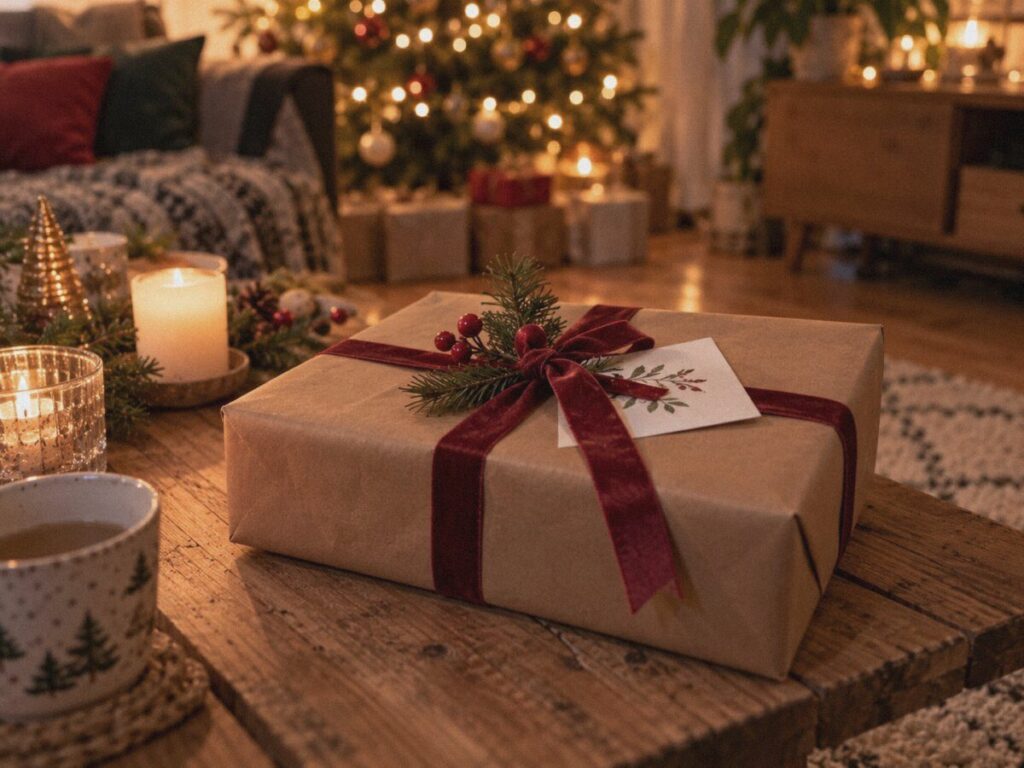 Appareil à raclette emballé en cadeau avec un ruban